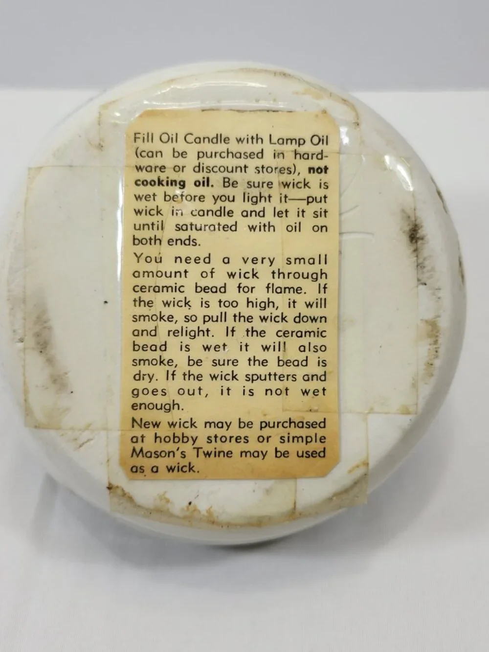 Vintage 1980s Ceramic Oil Candle with Original‎ Instructions